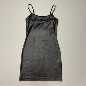 EXPRESS Metallic Cami Pencil Black Mini Dress